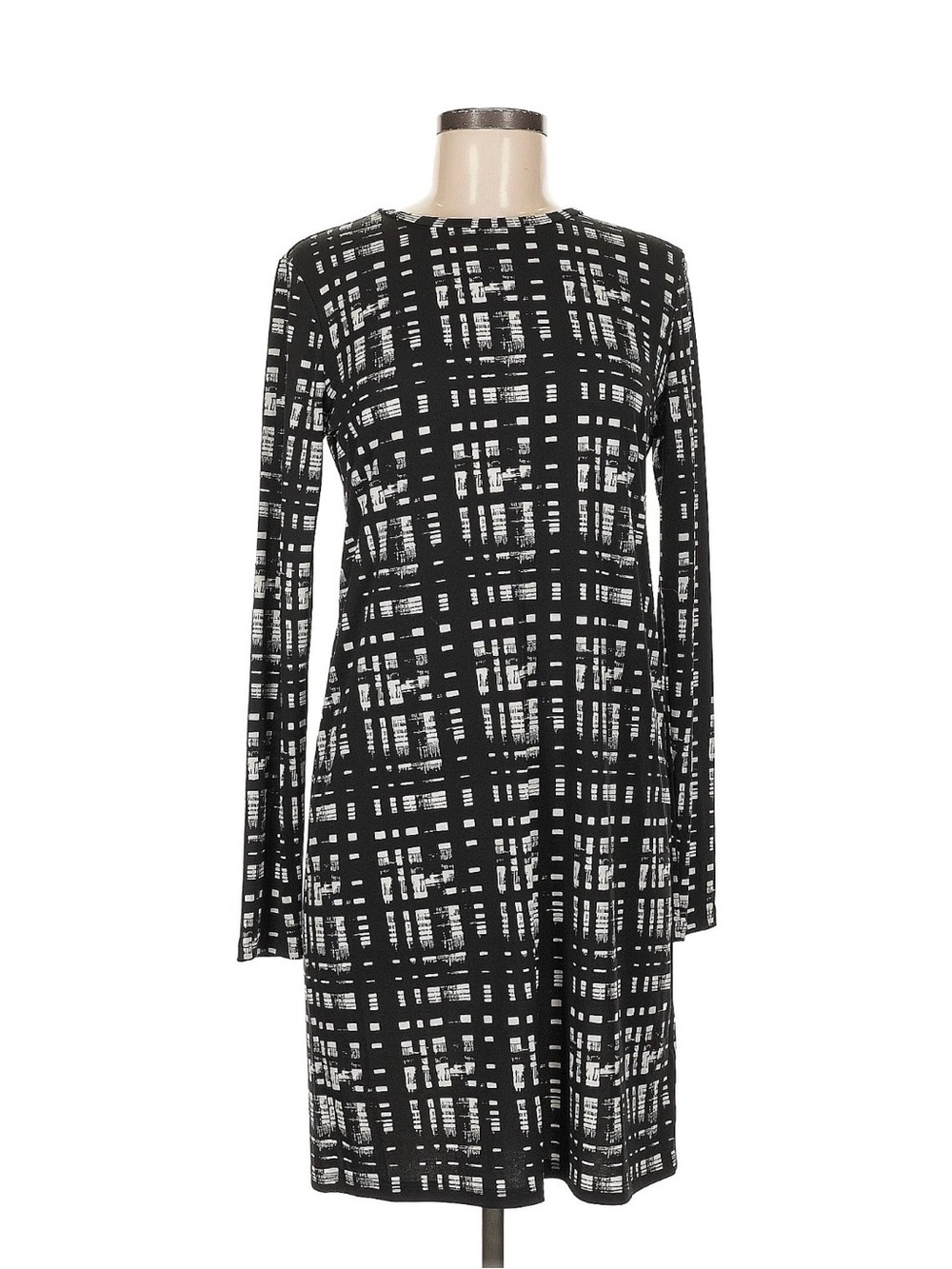 Michael Kors Black and White Geometric Long Sleeve Dress